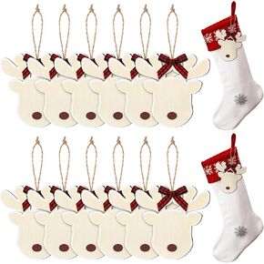 12 Pack Bell Christmas Stocking Name Tags Jingle Bell Wooden Stocking Labels Gift Tags Santa Hanging Ornament with Rope Snowflake Wooden Name Tag for Xmas Holiday Decoration