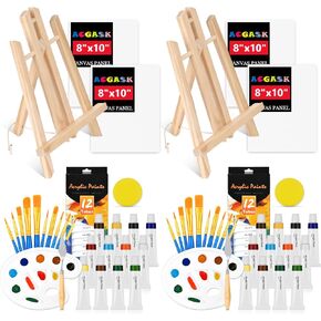 Painting Kits for Adults Kids,Acrylic Paint Canvas Easel Set,56 Pcs Sip and Paint Kit with 2 Easels,2 *12 Paints,2 *10 Brushes,Palette Etc,Art Painting Supplies for Couples Date Night Student Beginner