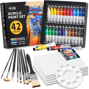 ARTALLY Acrylic Paint Set for Adults & Kids, 62 Pcs Canvas Painting Kits, 32 Colors Acrylic Paint (22ML),Table Easel,Brushes,Canvas, Art Painting Supplies Kit for Students,Artists,Beginners