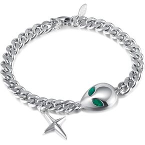Alien Bracelet for Women Stainless Steel Cuban Link Chain Star Charm Bracelet Gift Jewelry for Women