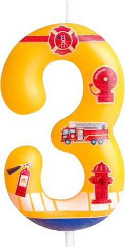 3rd Birthday Candle Firetruck Number 3 Candle Fire Truck Cake Decoration Birthday Party Supplies Red Firefighter Extinguisher Themed Cake Topper Decorations for Kids Boy Girl Party Decor Supplies in Saudi Arabia