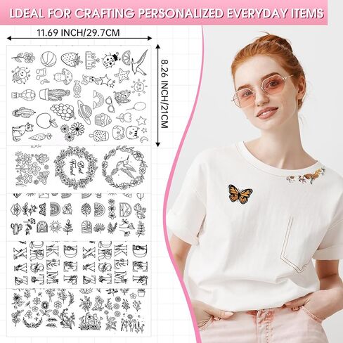 182 قطعة من أنماط التطريز القابلة للذوبان في الماء، تصميمات ورقية للتطريز بالعصا والغرز مع 26 حرفًا، زهرة، فطر، فراشة، قطة لمحبي الخياطة اليدوية in Kuwait