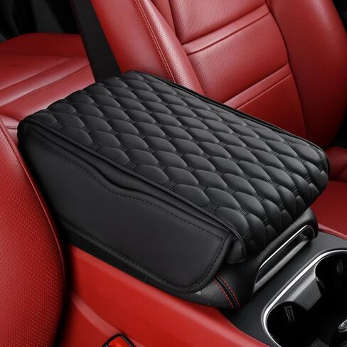 Car Armrest Cushion Pad Auto Center Console Cover with Storage Bag Memory Foam Arm Rest Console Pad Leather Universal Fit for Most Vehicles (Thick Pad, Black) in Kuwait