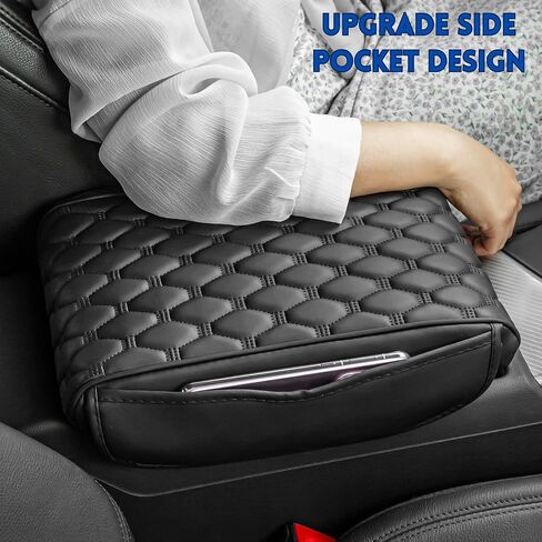 Car Armrest Cushion Pad Auto Center Console Cover with Storage Bag Memory Foam Arm Rest Console Pad Leather Universal Fit for Most Vehicles (Thick Pad, Black) in Kuwait