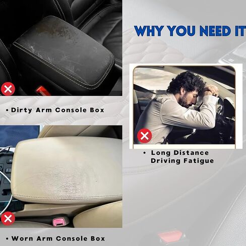 Car Armrest Cushion Pad Auto Center Console Cover with Storage Bag Memory Foam Arm Rest Console Pad Leather Universal Fit for Most Vehicles (Thick Pad, Black) in Kuwait