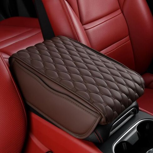 Car Armrest Cushion Pad Auto Center Console Cover with Storage Bag Memory Foam Arm Rest Console Pad Leather Universal Fit for Most Vehicles (Thick Pad, Black) in Kuwait
