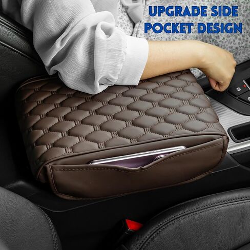 Car Armrest Cushion Pad Auto Center Console Cover with Storage Bag Memory Foam Arm Rest Console Pad Leather Universal Fit for Most Vehicles (Thick Pad, Black) in Kuwait
