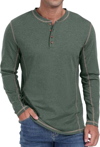 Sailwind Men's Henley Shirts Long Sleeve Casual Classic Tee Cotton Button Henley Maverick T-Shirts in Kuwait