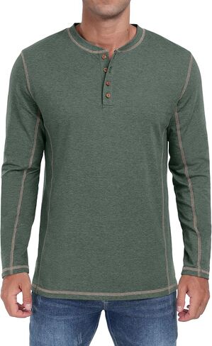 Sailwind Men's Henley Shirts Long Sleeve Casual Classic Tee Cotton Button Henley Maverick T-Shirts in Kuwait