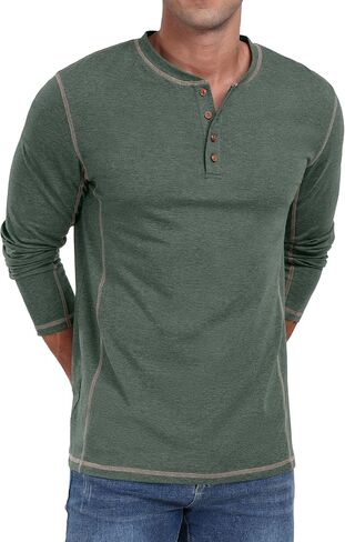 Sailwind Men's Henley Shirts Long Sleeve Casual Classic Tee Cotton Button Henley Maverick T-Shirts in Kuwait