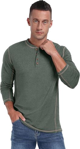 Sailwind Men's Henley Shirts Long Sleeve Casual Classic Tee Cotton Button Henley Maverick T-Shirts in Kuwait