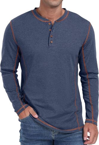 Sailwind Men's Henley Shirts Long Sleeve Casual Classic Tee Cotton Button Henley Maverick T-Shirts in Kuwait
