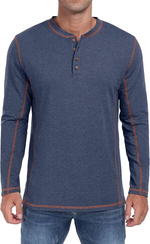 Sailwind Men's Henley Shirts Long Sleeve Casual Classic Tee Cotton Button Henley Maverick T-Shirts in Kuwait