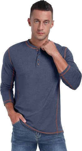 Sailwind Men's Henley Shirts Long Sleeve Casual Classic Tee Cotton Button Henley Maverick T-Shirts in Kuwait