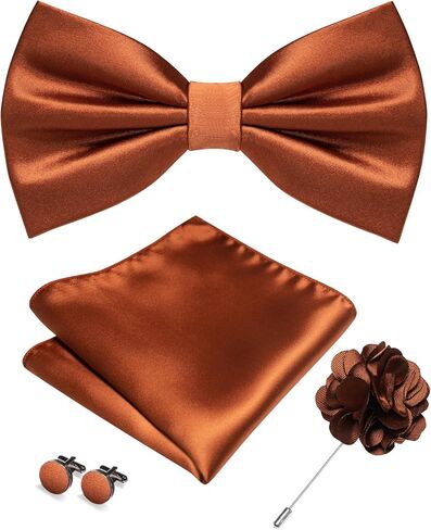 RBOCOTT Solid Color Bow Tie and Pocket Square with Lapel Pin Cufflinks Set 4PCS in Saudi Arabia