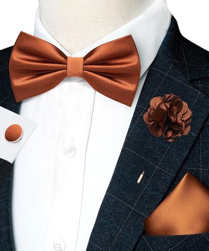 RBOCOTT Solid Color Bow Tie and Pocket Square with Lapel Pin Cufflinks Set 4PCS in Saudi Arabia