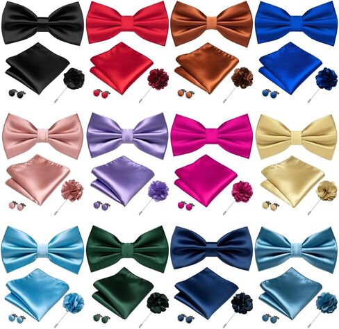 RBOCOTT Solid Color Bow Tie and Pocket Square with Lapel Pin Cufflinks Set 4PCS in Saudi Arabia