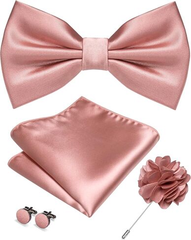 RBOCOTT Solid Color Bow Tie and Pocket Square with Lapel Pin Cufflinks Set 4PCS in Saudi Arabia