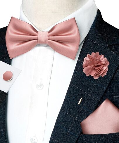 RBOCOTT Solid Color Bow Tie and Pocket Square with Lapel Pin Cufflinks Set 4PCS in Saudi Arabia