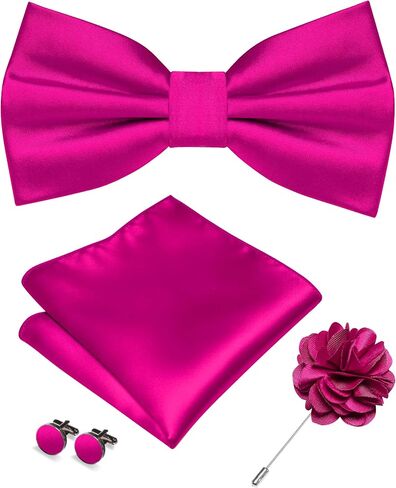 RBOCOTT Solid Color Bow Tie and Pocket Square with Lapel Pin Cufflinks Set 4PCS in Saudi Arabia