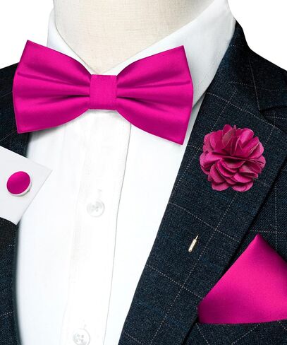 RBOCOTT Solid Color Bow Tie and Pocket Square with Lapel Pin Cufflinks Set 4PCS in Saudi Arabia