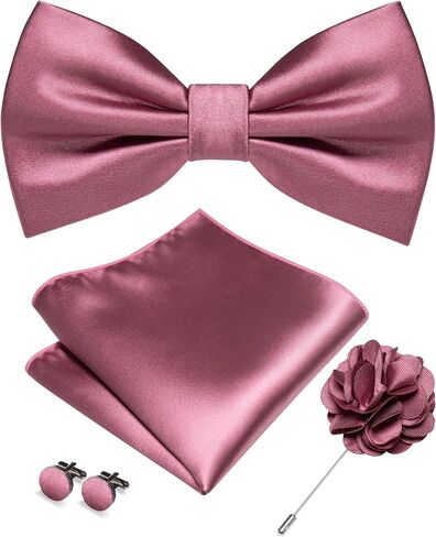 RBOCOTT Solid Color Bow Tie and Pocket Square with Lapel Pin Cufflinks Set 4PCS in Saudi Arabia