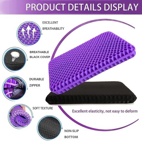 NC Gel Seat Cushion for Long Sitting, Pressure Relief pad, Back, Hip, Sciatica, Tailbone Pain Relief Cushion, Use for The Car, Office, Wheelchair, Stadium Bleachers, Outdoor Travel .(Purple) in Saudi Arabia