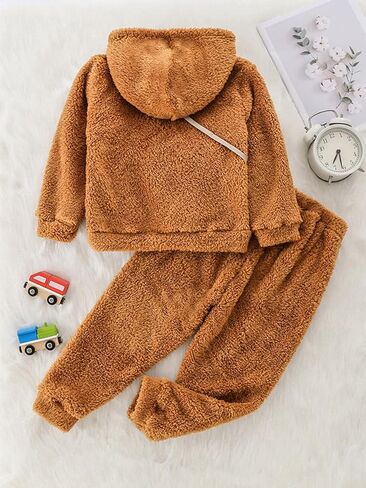 SOLY HUX Girl's Letter Embroidery Teddy Drop Shoulder Hoodie Sweatshirt & Pants Two Piece Outfit with Bag in Saudi Arabia