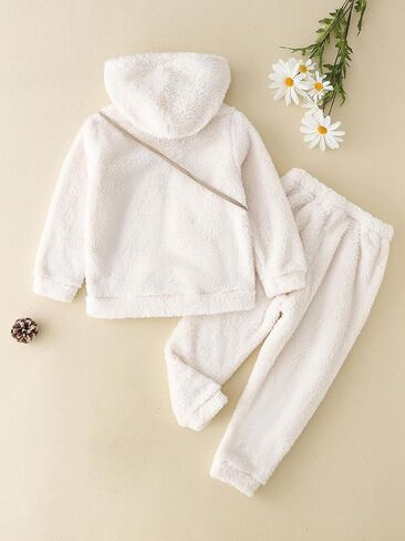 SOLY HUX Girl's Letter Embroidery Teddy Drop Shoulder Hoodie Sweatshirt & Pants Two Piece Outfit with Bag in Saudi Arabia