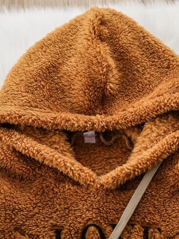 SOLY HUX Girl's Letter Embroidery Teddy Drop Shoulder Hoodie Sweatshirt & Pants Two Piece Outfit with Bag in Saudi Arabia