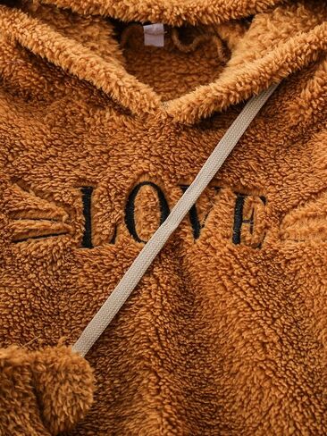 SOLY HUX Girl's Letter Embroidery Teddy Drop Shoulder Hoodie Sweatshirt & Pants Two Piece Outfit with Bag in Saudi Arabia