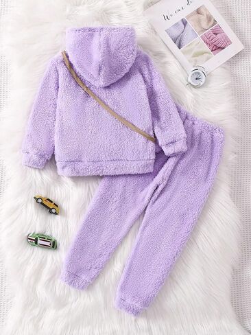 SOLY HUX Girl's Letter Embroidery Teddy Drop Shoulder Hoodie Sweatshirt & Pants Two Piece Outfit with Bag in Saudi Arabia