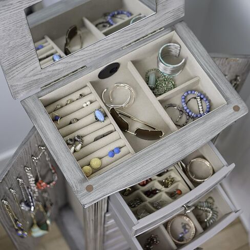Hives & Honey Lawson Standing Jewelry Armoire Cabinet, Jewelry Storage Organizer with Top Flip Mirror, 2 Side Doors, 7 Drawers, Jewelry Chest, Jewelry Box for Necklace, Earring, Bracelet, Walnut in Saudi Arabia