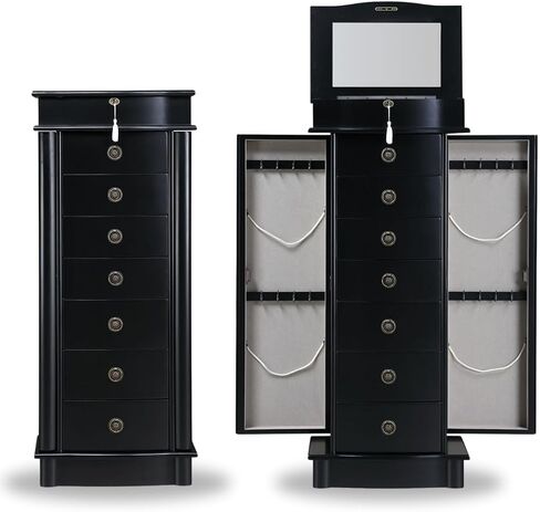 Alveare Home North Jewelry Armoire – Locking Storage Organizer with Seven Spacious Drawers, Black in Saudi Arabia