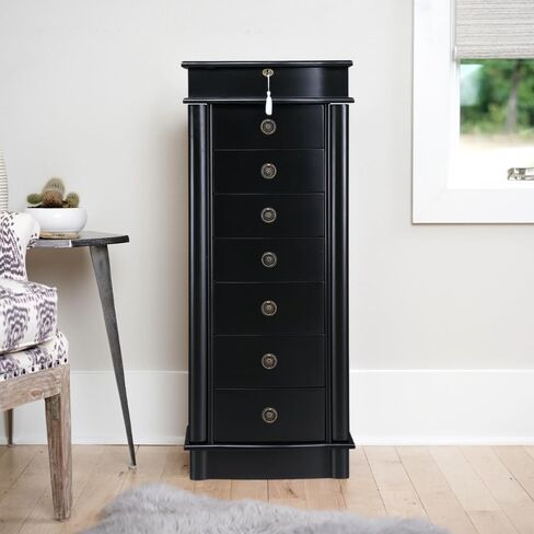 Alveare Home North Jewelry Armoire – Locking Storage Organizer with Seven Spacious Drawers, Black in Saudi Arabia