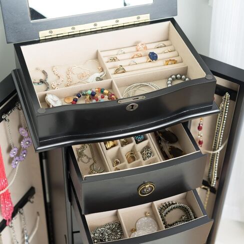 Alveare Home North Jewelry Armoire – Locking Storage Organizer with Seven Spacious Drawers, Black in Saudi Arabia