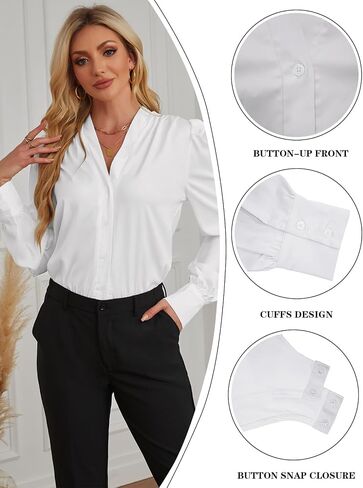Sexyasasii Blouse Bodysuit for Women V Neck Silk Button Up Bodysuit Office Casual Long Sleeve Body Suits Chiffon Blouses in Saudi Arabia