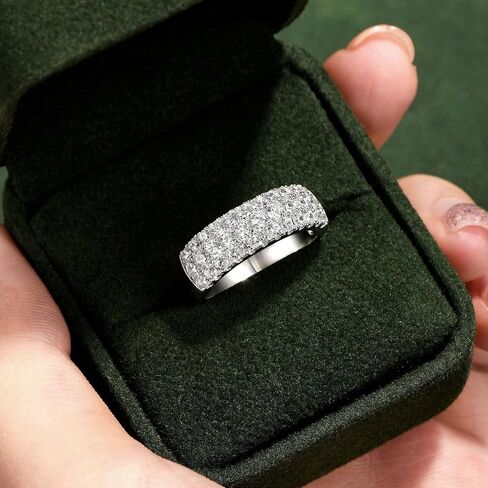 SHELOVES Three Row Eternity Ring for Women Round Cut CZ Sterling Silver Wedding Bands Rings for Her Size 5-10 in Kuwait