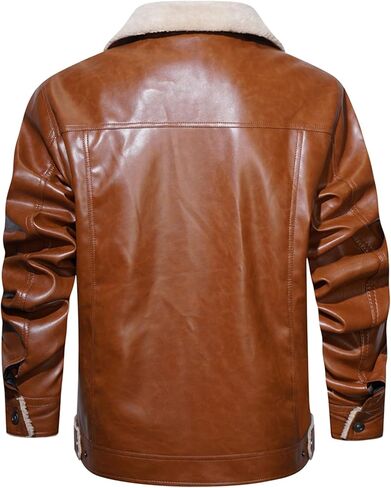 سترة رجالي من الجلد الصناعي مبطنة بصوف الشيربا وياقة شتوية ومعاطف شتوية دافئة متعددة الجيوب in Kuwait