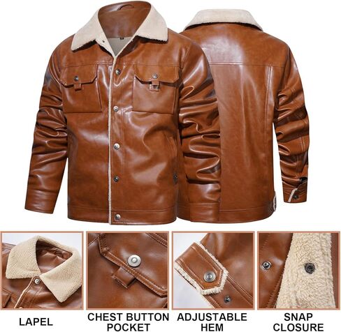 سترة رجالي من الجلد الصناعي مبطنة بصوف الشيربا وياقة شتوية ومعاطف شتوية دافئة متعددة الجيوب in Kuwait