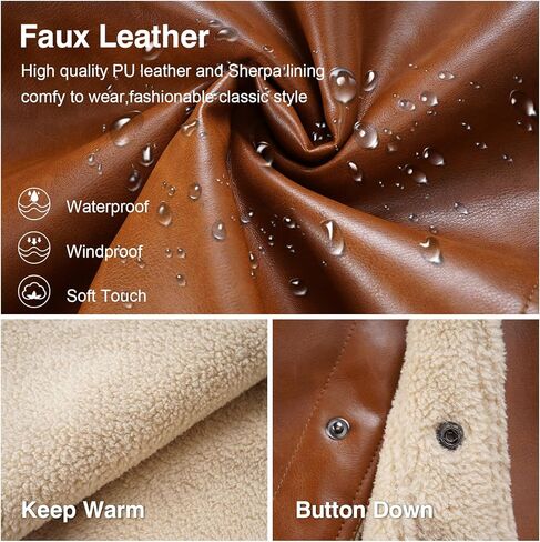 سترة رجالي من الجلد الصناعي مبطنة بصوف الشيربا وياقة شتوية ومعاطف شتوية دافئة متعددة الجيوب in Kuwait