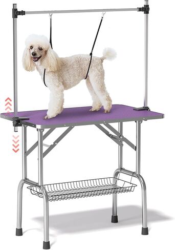 Dog Grooming Table, Adjustable Large Pet Drying Desktop, Foldable Bathing Desk with Arms, Noose, Mesh Tray, Maximum Capacity Up to 330Lb in Saudi Arabia