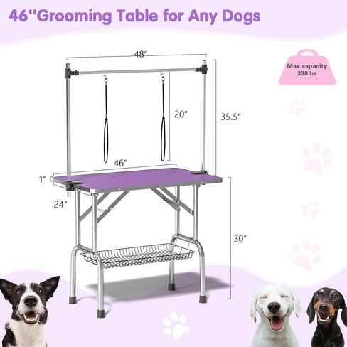 Dog Grooming Table, Adjustable Large Pet Drying Desktop, Foldable Bathing Desk with Arms, Noose, Mesh Tray, Maximum Capacity Up to 330Lb in Saudi Arabia