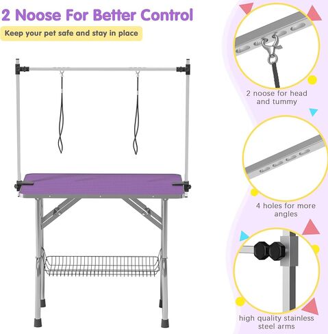 Dog Grooming Table, Adjustable Large Pet Drying Desktop, Foldable Bathing Desk with Arms, Noose, Mesh Tray, Maximum Capacity Up to 330Lb in Saudi Arabia