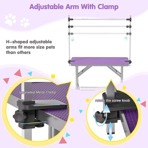 Dog Grooming Table, Adjustable Large Pet Drying Desktop, Foldable Bathing Desk with Arms, Noose, Mesh Tray, Maximum Capacity Up to 330Lb in Saudi Arabia