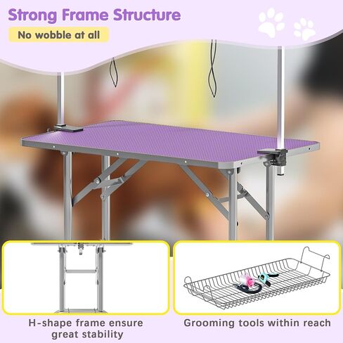 Dog Grooming Table, Adjustable Large Pet Drying Desktop, Foldable Bathing Desk with Arms, Noose, Mesh Tray, Maximum Capacity Up to 330Lb in Saudi Arabia