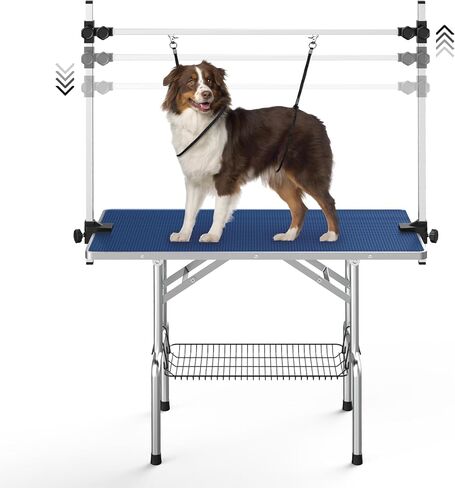 Dog Grooming Table, Adjustable Large Pet Drying Desktop, Foldable Bathing Desk with Arms, Noose, Mesh Tray, Maximum Capacity Up to 330Lb in Kuwait