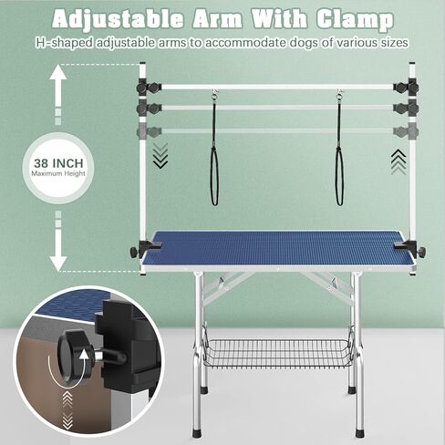 Dog Grooming Table, Adjustable Large Pet Drying Desktop, Foldable Bathing Desk with Arms, Noose, Mesh Tray, Maximum Capacity Up to 330Lb in Kuwait