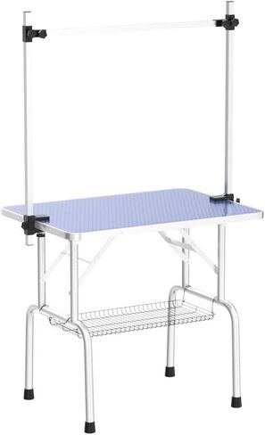 Dog Grooming Table, Adjustable Large Pet Drying Desktop, Foldable Bathing Desk with Arms, Noose, Mesh Tray, Maximum Capacity Up to 330Lb in Kuwait