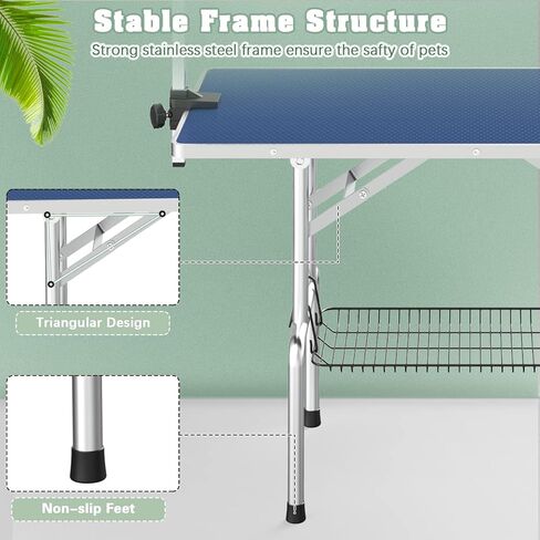 Dog Grooming Table, Adjustable Large Pet Drying Desktop, Foldable Bathing Desk with Arms, Noose, Mesh Tray, Maximum Capacity Up to 330Lb in Kuwait